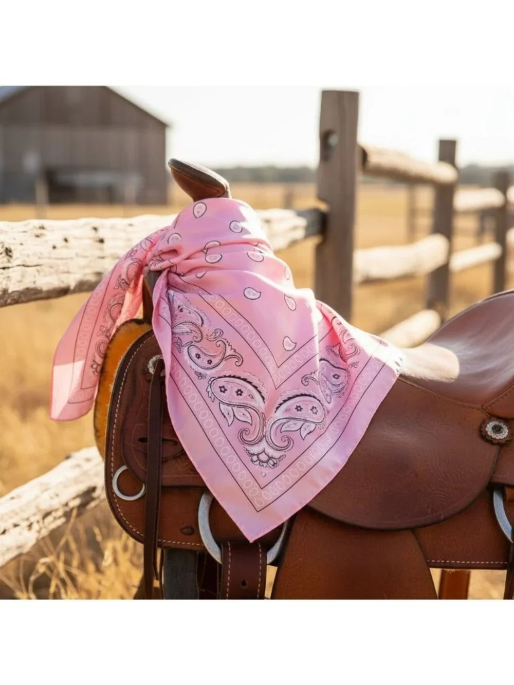 Pink White Black Paisley Wild Rag Scarf 35x35 Satin Western Cowgirl Cowboy